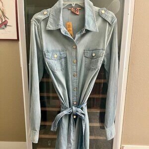 Tory Burch Shirt-Style Denim Dress with Button-Up Front and Size 12.